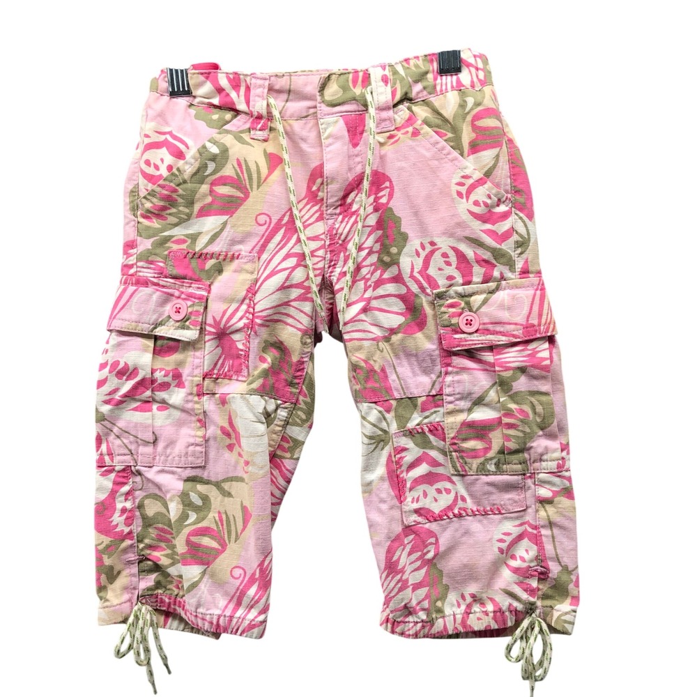 Vintage‎ Y2K Baby Gap Girls 4T Cargo Capri Pants Pink Floral Ripstop Gorpcore